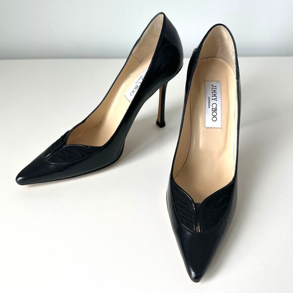 Jimmy Choo Black Leather Pointed Toe Heels Pumps Size 37.5 - Picture 4 of 15